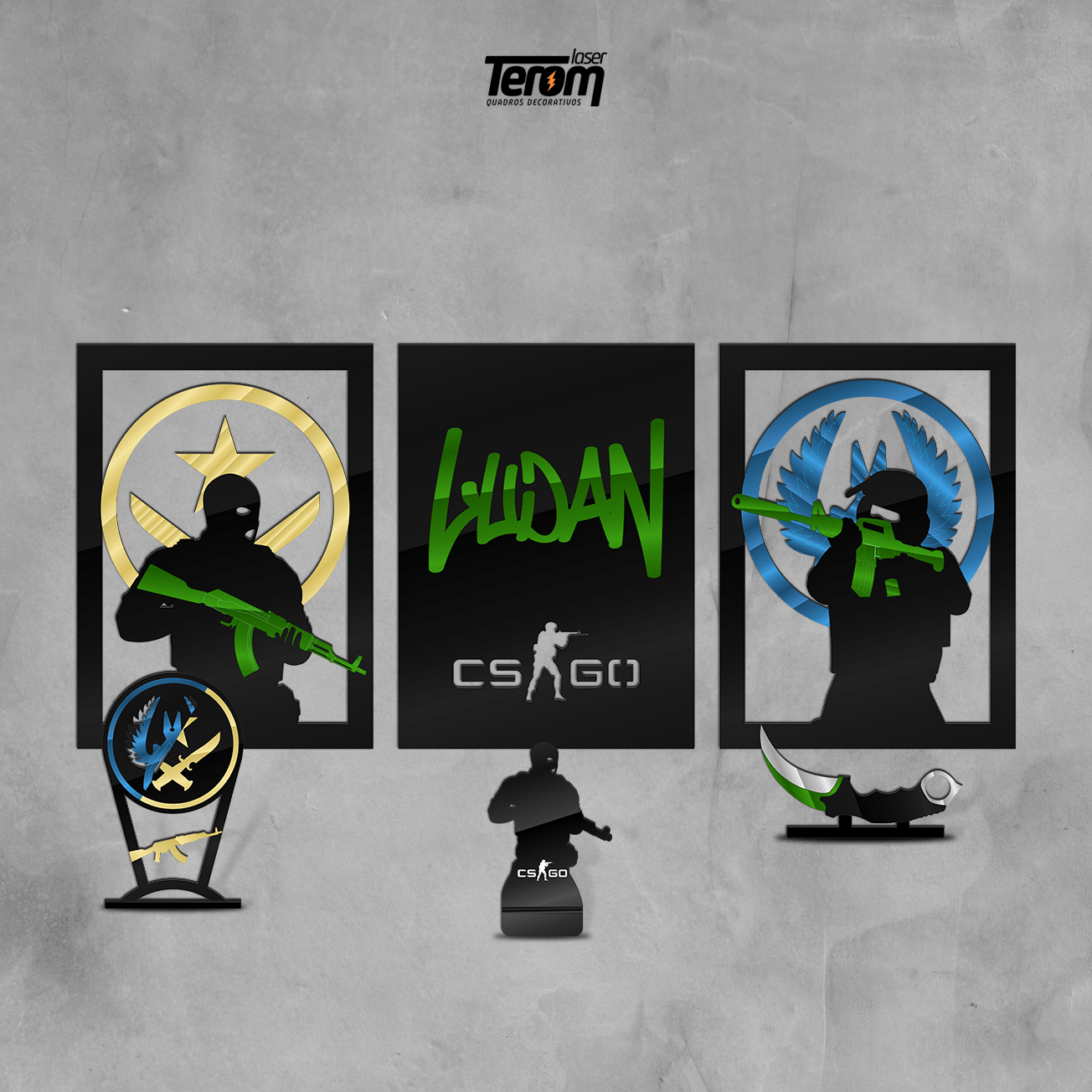 BOX CS GO - KIT 3 QUADROS + SUPORTE DE HEADSET + SUPORTE DE CELULAR ...