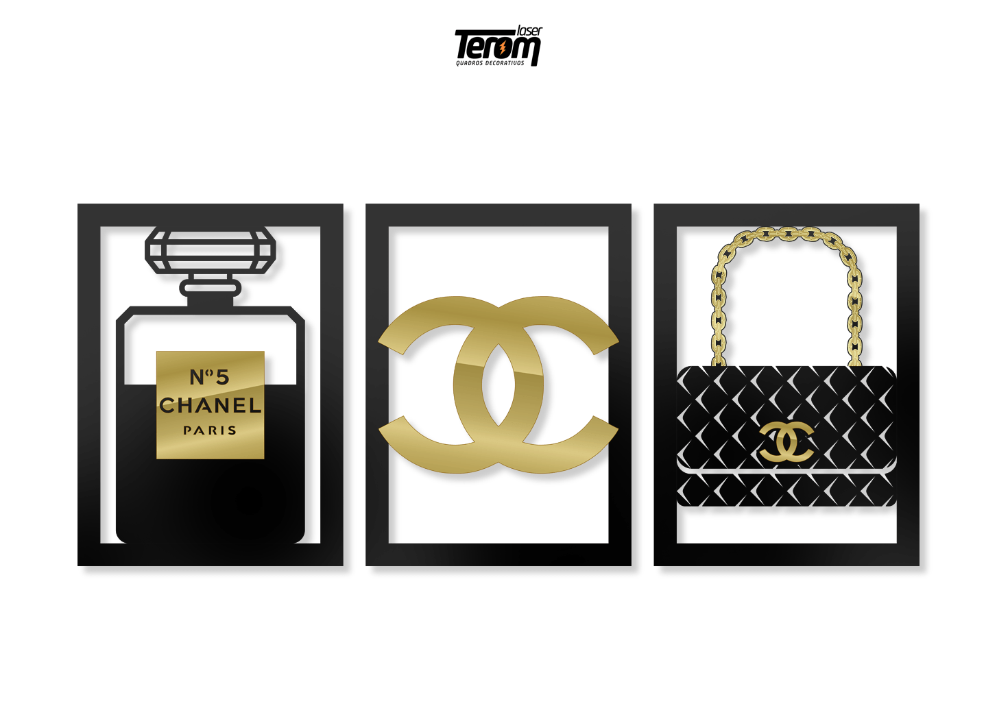 QUADROS DECORATIVOS - CHANEL (KIT 3 PEÇAS)