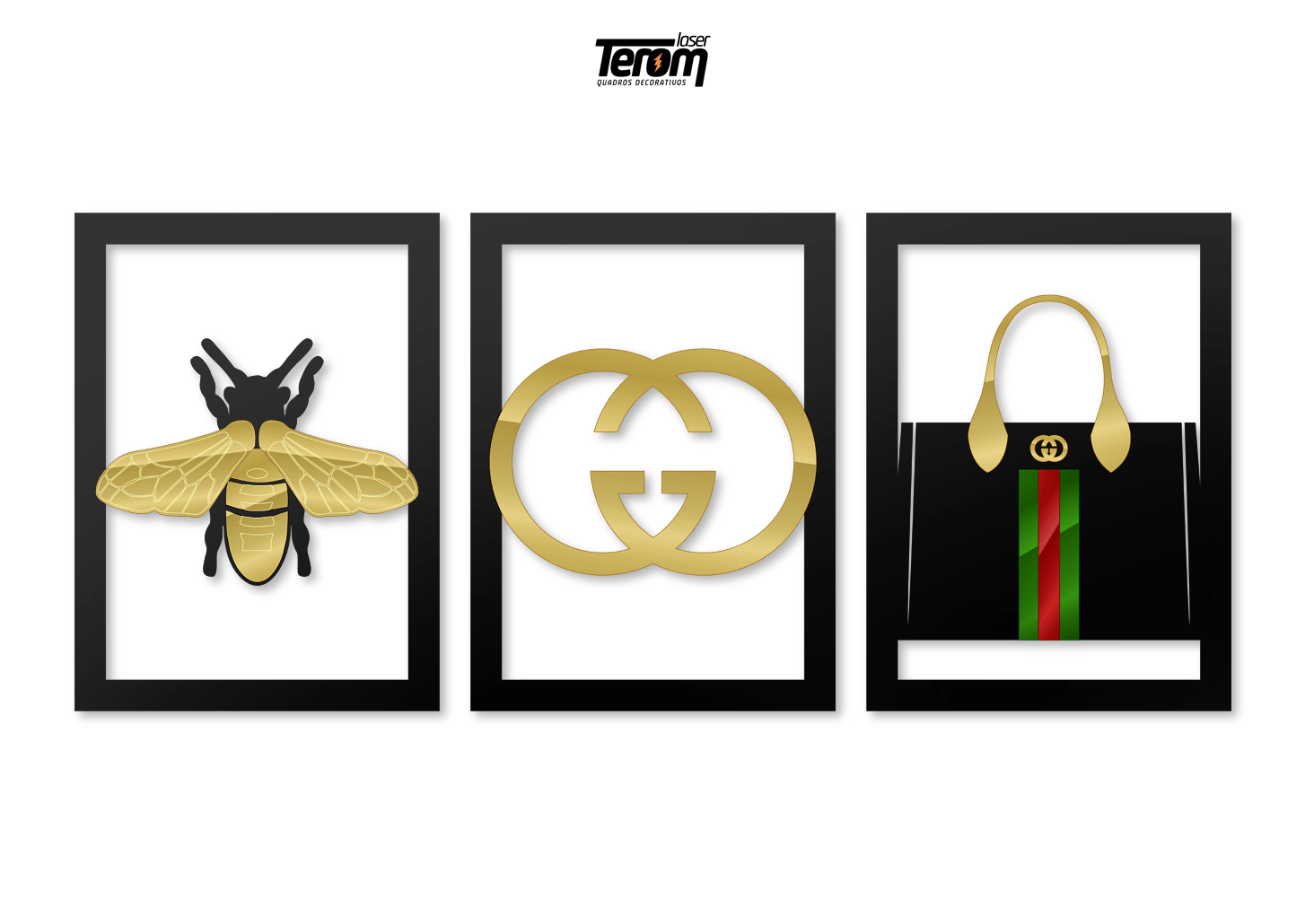 QUADROS DECORATIVOS - GUCCI (KIT 3 PEÇAS)