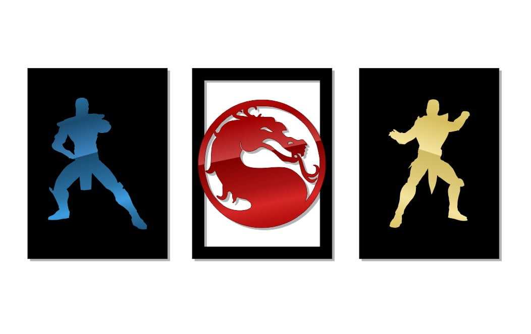 QUADROS DECORATIVOS - MORTAL KOMBAT SUB-ZERO SCORPION (KIT 3 PEÇAS)