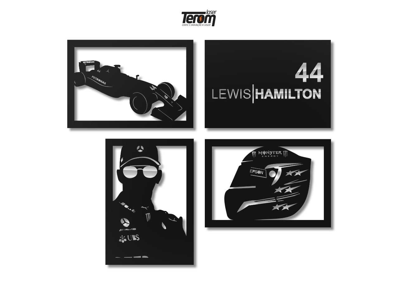 KIT 4 QUADROS HOMENAGEM LEWIS HAMILTON 01