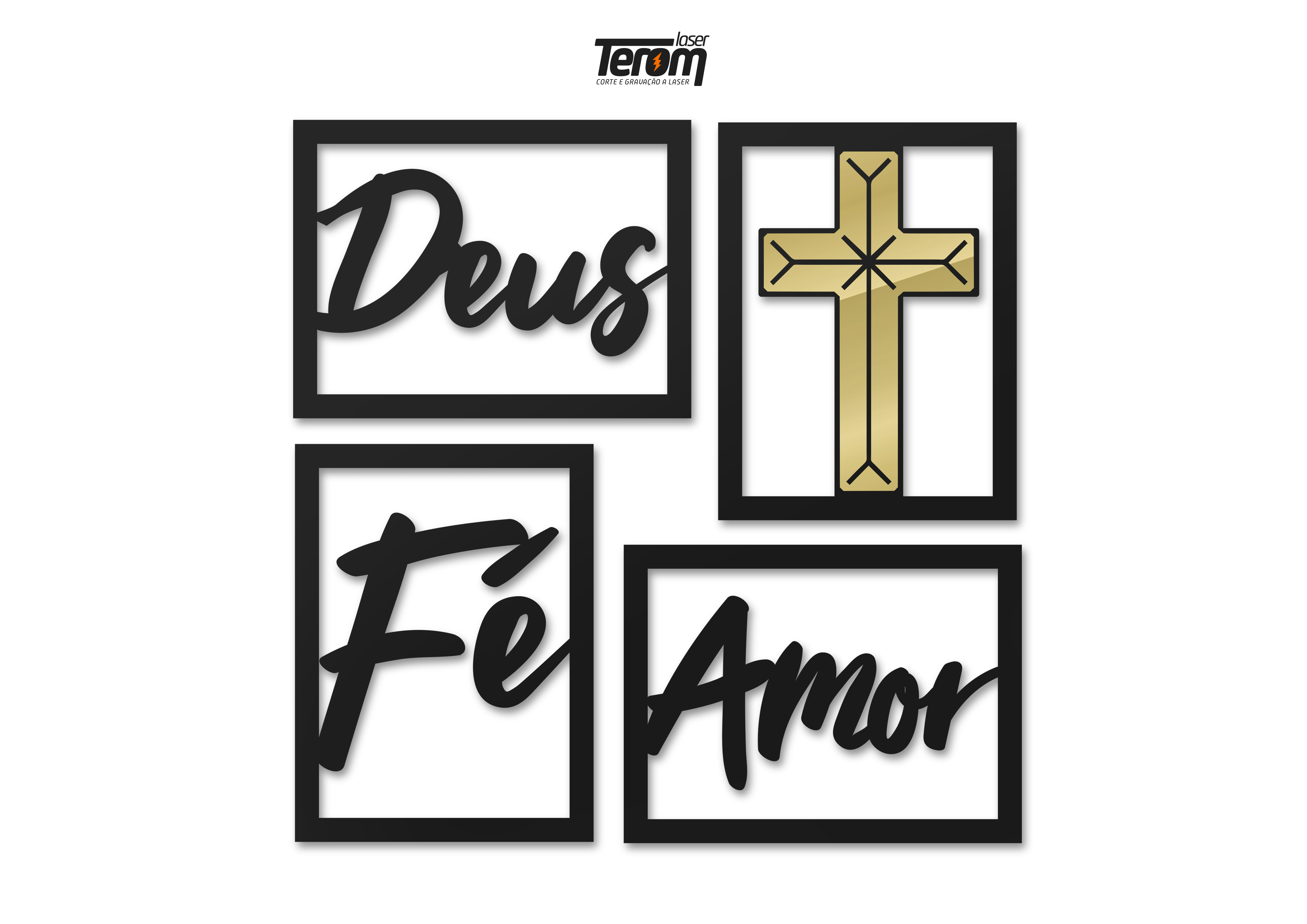 KIT - 4 QUADROS DEUS FÉ AMOR