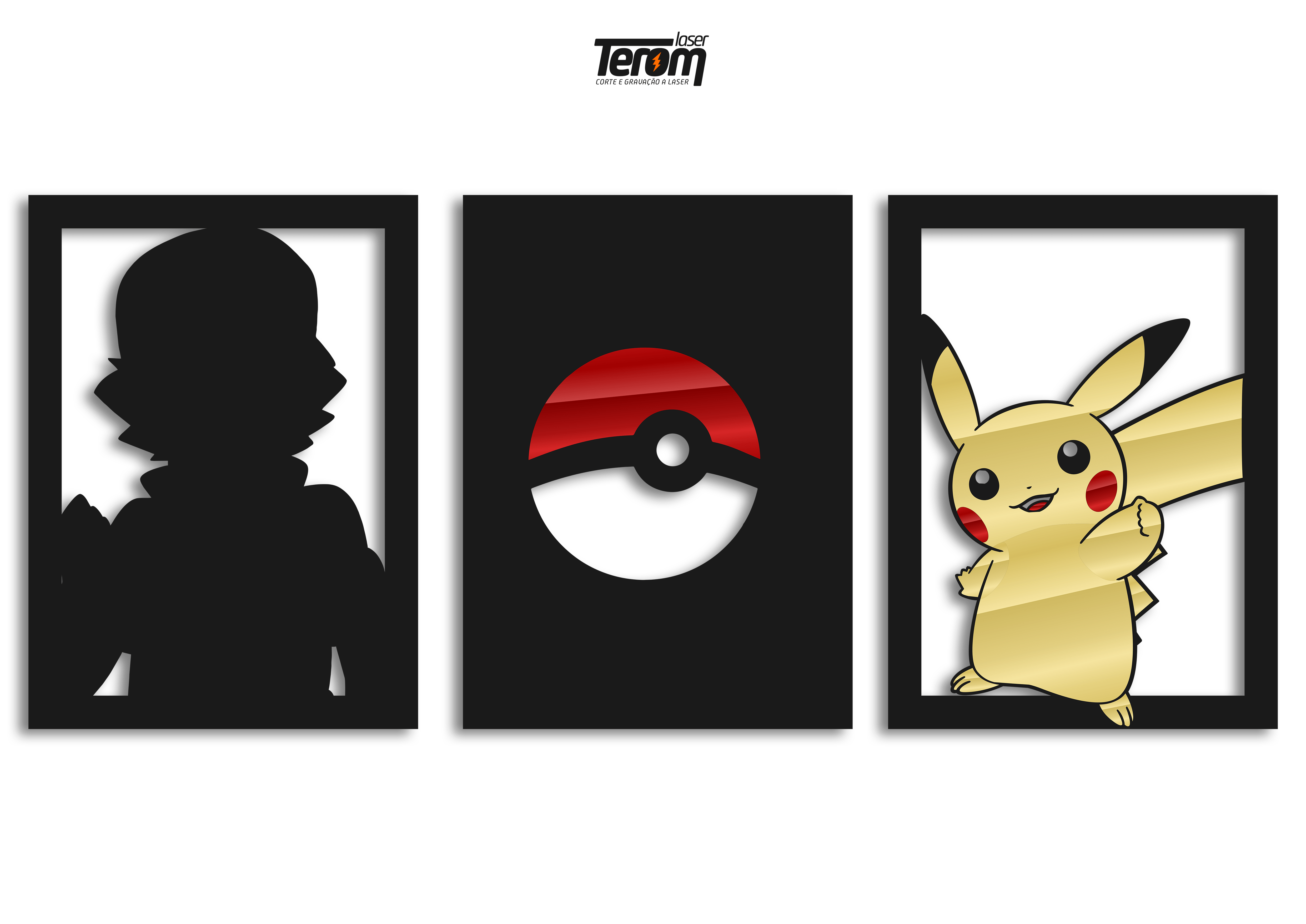 Placa Decorativa Pokemon Pikachu Fundo Preto MDF