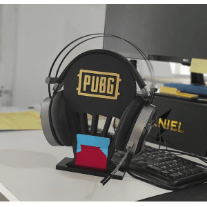 KIT DE MESA PUBG - SUPORTE DE HEADSET + SUPORTE PARA CELULAR + PLACA DE MESA *BRINDE*