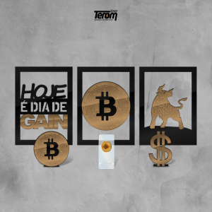 BOX BITCOIN - KIT 3 QUADROS + 2 PLACAS DE MESA + SUPORTE CELULAR DE *BRINDE*