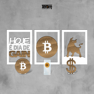 BOX BITCOIN - KIT 3 QUADROS + 2 PLACAS DE MESA + SUPORTE CELULAR DE *BRINDE*