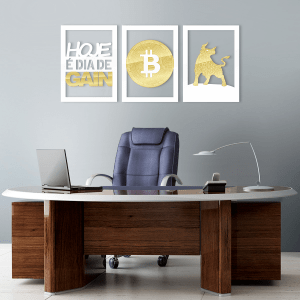 BOX BITCOIN - KIT 3 QUADROS + 2 PLACAS DE MESA + SUPORTE CELULAR DE *BRINDE*