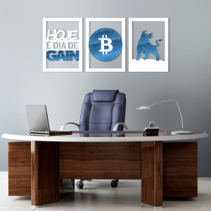 BOX BITCOIN - KIT 3 QUADROS + 2 PLACAS DE MESA + SUPORTE CELULAR DE *BRINDE*