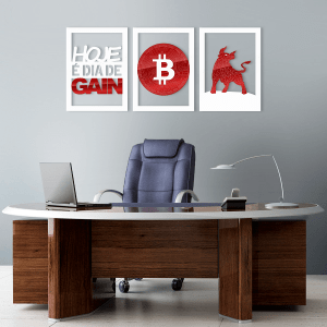 BOX BITCOIN - KIT 3 QUADROS + 2 PLACAS DE MESA + SUPORTE CELULAR DE *BRINDE*