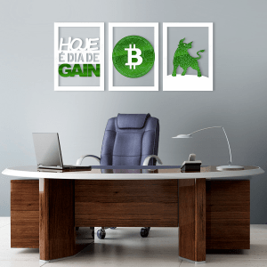 BOX BITCOIN - KIT 3 QUADROS + 2 PLACAS DE MESA + SUPORTE CELULAR DE *BRINDE*