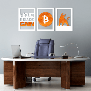 BOX BITCOIN - KIT 3 QUADROS + 2 PLACAS DE MESA + SUPORTE CELULAR DE *BRINDE*