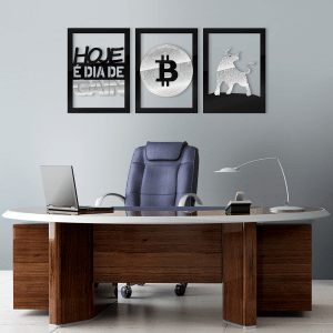 BOX BITCOIN - KIT 3 QUADROS + 2 PLACAS DE MESA + SUPORTE CELULAR DE *BRINDE*