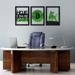 BOX BITCOIN - KIT 3 QUADROS + 2 PLACAS DE MESA + SUPORTE CELULAR DE *BRINDE*