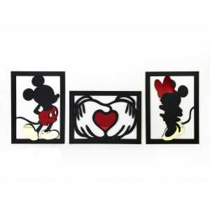 KIT 3 QUADROS - MICKEY, CORAÇÃO, MINNIE