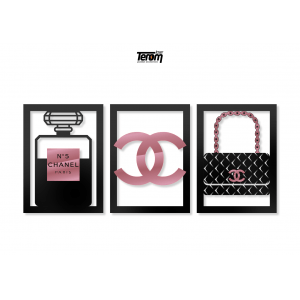 QUADROS DECORATIVOS - CHANEL (KIT 3 PEÇAS)