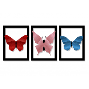 QUADROS DECORATIVOS BORBOLETA GEOMÉTRICA (KIT 3 PEÇAS)