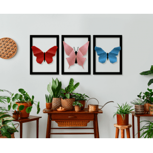 QUADROS DECORATIVOS BORBOLETA GEOMÉTRICA (KIT 3 PEÇAS)