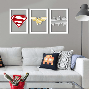 QUADROS DECORATIVOS DC - SUPERMAN MULHER MARAVILHA BATMAN