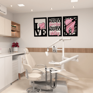 QUADROS DECORATIVOS DE ODONTOLOGIA  - TRANSFORMANDO VIDAS TRANSFORMANDO SORRISOS (KIT 3 PEÇAS)