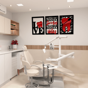 QUADROS DECORATIVOS DE ODONTOLOGIA  - TRANSFORMANDO VIDAS TRANSFORMANDO SORRISOS (KIT 3 PEÇAS)