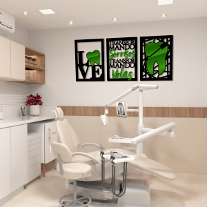 QUADROS DECORATIVOS DE ODONTOLOGIA  - TRANSFORMANDO VIDAS TRANSFORMANDO SORRISOS (KIT 3 PEÇAS)