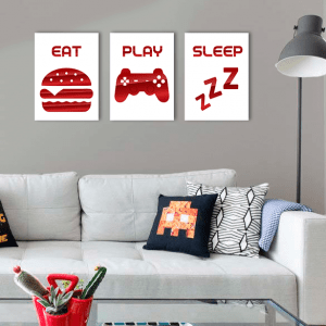 QUADROS DECORATIVOS GEEK - EAT PLAY SLEEP