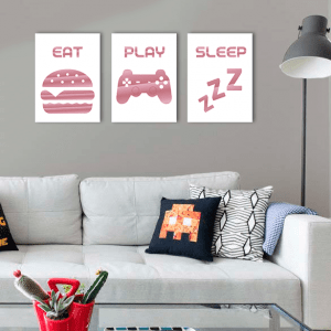 QUADROS DECORATIVOS GEEK - EAT PLAY SLEEP