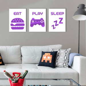 QUADROS DECORATIVOS GEEK - EAT PLAY SLEEP