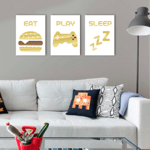 QUADROS DECORATIVOS GEEK - EAT PLAY SLEEP