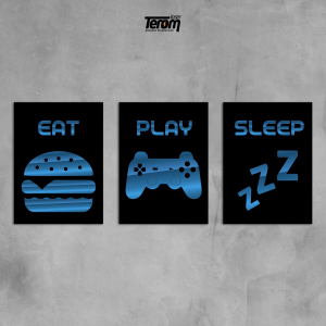 QUADROS DECORATIVOS GEEK - EAT PLAY SLEEP