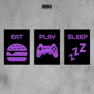 QUADROS DECORATIVOS GEEK - EAT PLAY SLEEP