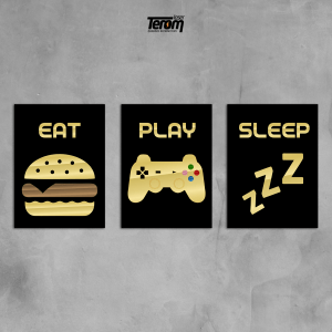 QUADROS DECORATIVOS GEEK - EAT PLAY SLEEP