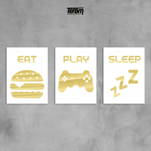 QUADROS DECORATIVOS GEEK - EAT PLAY SLEEP