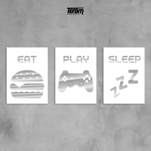 QUADROS DECORATIVOS GEEK - EAT PLAY SLEEP