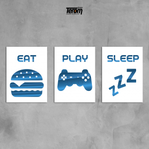 QUADROS DECORATIVOS GEEK - EAT PLAY SLEEP