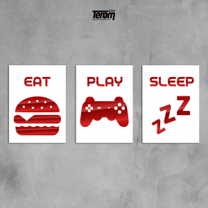 QUADROS DECORATIVOS GEEK - EAT PLAY SLEEP