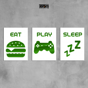 QUADROS DECORATIVOS GEEK - EAT PLAY SLEEP