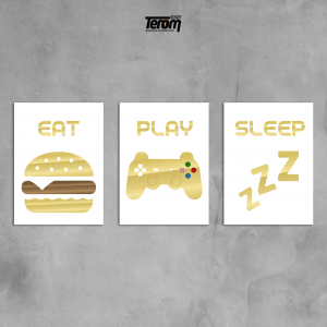 QUADROS DECORATIVOS GEEK - EAT PLAY SLEEP