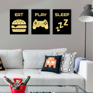 QUADROS DECORATIVOS GEEK - EAT PLAY SLEEP