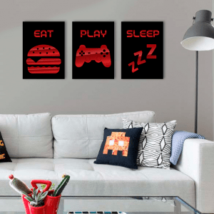 QUADROS DECORATIVOS GEEK - EAT PLAY SLEEP