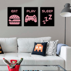 QUADROS DECORATIVOS GEEK - EAT PLAY SLEEP