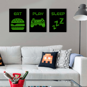 QUADROS DECORATIVOS GEEK - EAT PLAY SLEEP