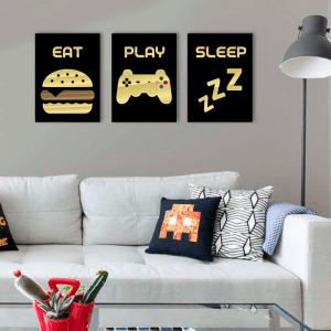 QUADROS DECORATIVOS GEEK - EAT PLAY SLEEP