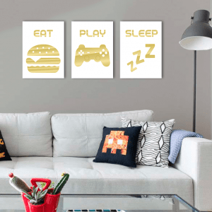 QUADROS DECORATIVOS GEEK - EAT PLAY SLEEP