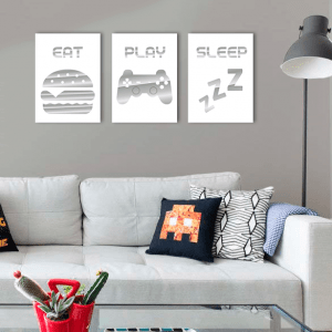 QUADROS DECORATIVOS GEEK - EAT PLAY SLEEP