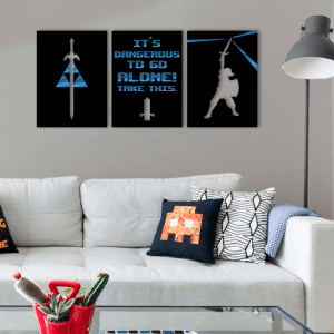 QUADROS DECORATIVOS GEEK - ESPADA FRASE LINK