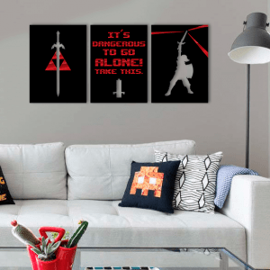 QUADROS DECORATIVOS GEEK - ESPADA FRASE LINK