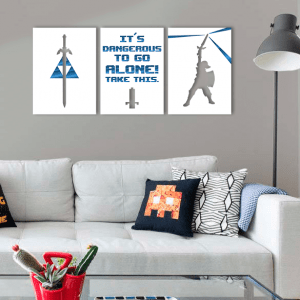 QUADROS DECORATIVOS GEEK - ESPADA FRASE LINK