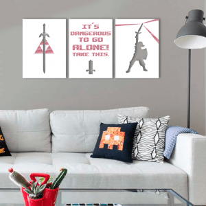 QUADROS DECORATIVOS GEEK - ESPADA FRASE LINK