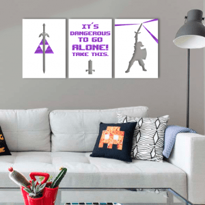 QUADROS DECORATIVOS GEEK - ESPADA FRASE LINK